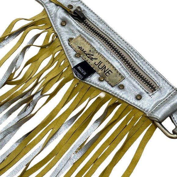 Wild June Silver Leather Fringe Belt Zipper Pocket Boho Western main image 10